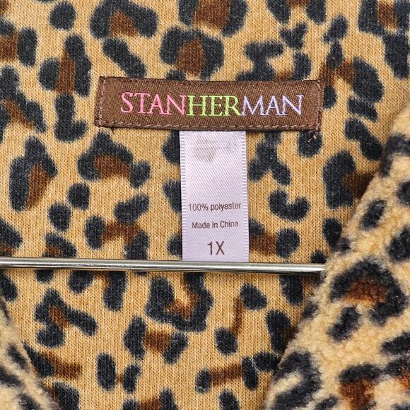 Stan Herman Fleece Leopard Print Shacket Shirt Women's Plus 1X Long Sleeve - Picture 3 of 6